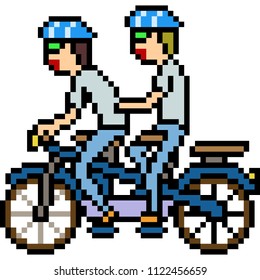 vector pixel art duo bicycle isolated cartoon