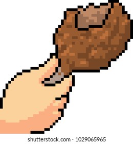 vector pixel art eat chicken isolated cartoon