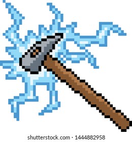 vector pixel art electric hammer isolated cartoon