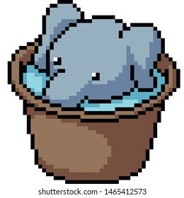 vector pixel art elephant bath isolated cartoon