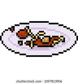 vector pixel art empty dish isolated cartoon