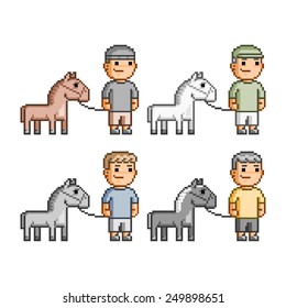 Vector pixel art equestrians