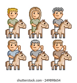 Vector pixel art equestrians