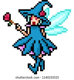 vector pixel art fairy girl isolated cartoon