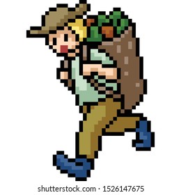 vector pixel art farmer isolated cartoon