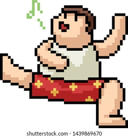 vector pixel art fat man dance isolated cartoon