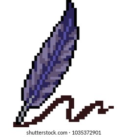 vector pixel art feather pen isolated cartoon