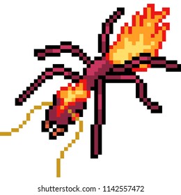vector pixel art fire ant isolated cartoon