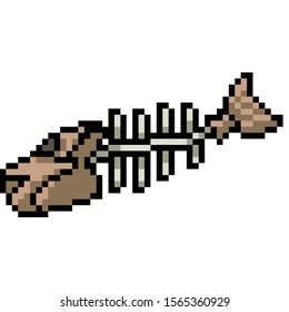 vector pixel art fish bone isolated cartoon