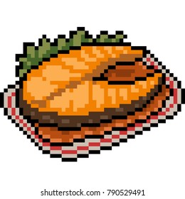 Vector Pixel Art Fish Steak Food Isolated
