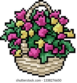 vector pixel art flower basket isolated cartoon