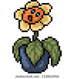 vector pixel art flower character isolated cartoon