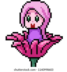 vector pixel art flower girl isolated cartoon