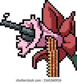 vector pixel art flower gun isolated cartoon