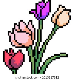 Vector Pixel Art Flower Isolated