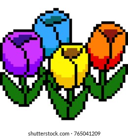 Vector Pixel Art Flower Isolated