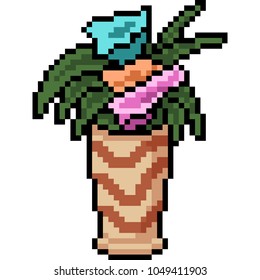 vector pixel art flower pot isolated cartoon