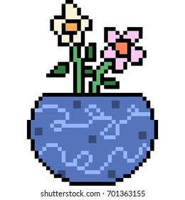 vector pixel art flower pot isolated