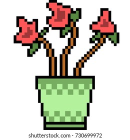 vector pixel art flower pot isolated