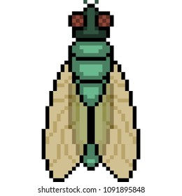 vector pixel art fly isolated cartoon