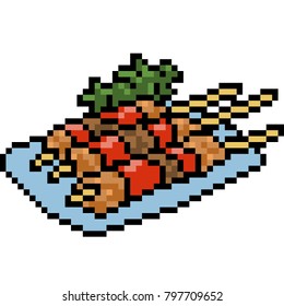 Vector Pixel Art Food Barbecue Set Isolated