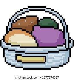 vector pixel art food basket isolated cartoon