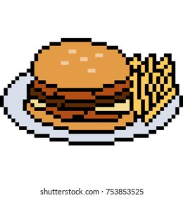 vector pixel art food burger isolated