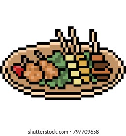 Vector Pixel Art Food Meatball Set Isolated