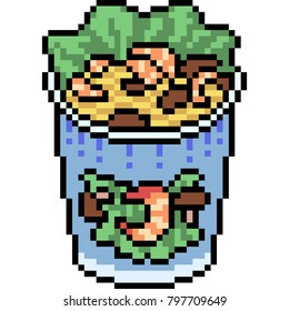 vector pixel art food noodle cup isolated