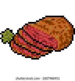 vector pixel art food steak isolated
