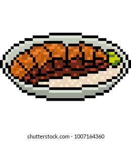 vector pixel art food Tonkatsu isolated