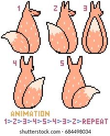 vector pixel art fox animation frame isolated