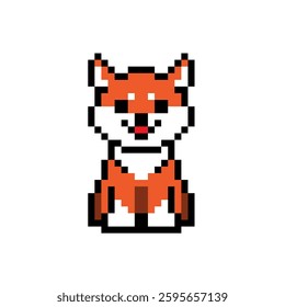 Vector pixel art fox isolated on white background. 8 bit dog..