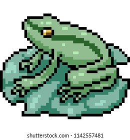 vector pixel art frog sit on lotus isolated cartoon