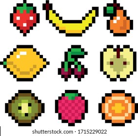 Vector pixel art fruits and berries