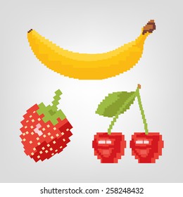 Vector pixel art fruits and berries