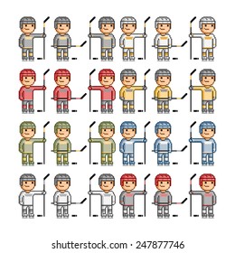 Vector pixel art funny hockey players