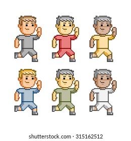 Vector pixel art, funny runners. Running and fitness