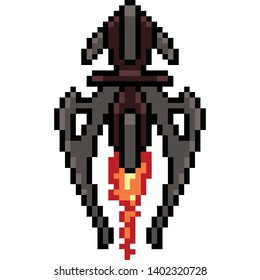 vector pixel art future rocket isolated cartoon