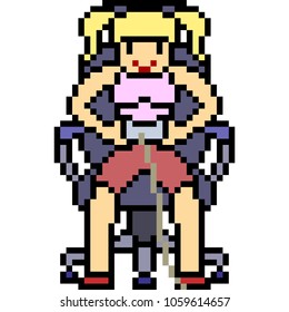 vector pixel art gamer girl isolated cartoon