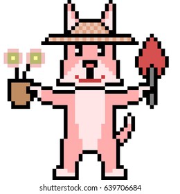 vector pixel art gardener
