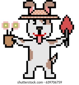 vector pixel art gardener