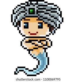 vector pixel art genie in lamp isolated cartoon