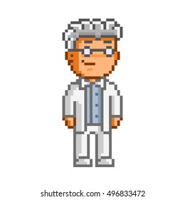 Vector pixel art genius or scientist on white background.