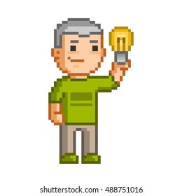 Vector pixel art geniuses and idea on white background.