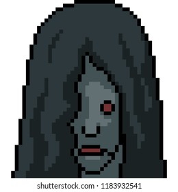 vector pixel art ghost girl isolated cartoon