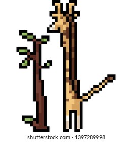 vector pixel art giraffe tall isolated cartoon