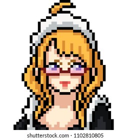 vector pixel art girl anime isolated cartoon