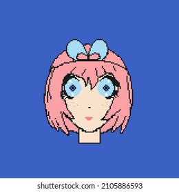 vector pixel art girl anime,cartoon