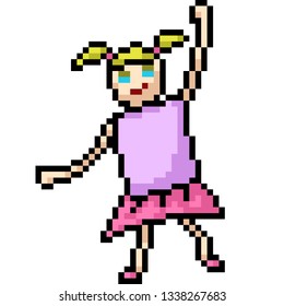 vector pixel art girl doodle isolated cartoon